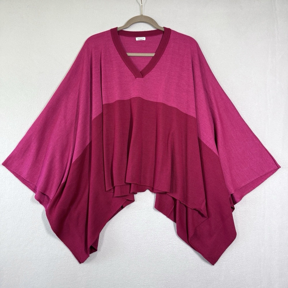 MERSEA Top Women One Size Avalon Travel Poncho Colorblock Lagenlook Sweater Pink